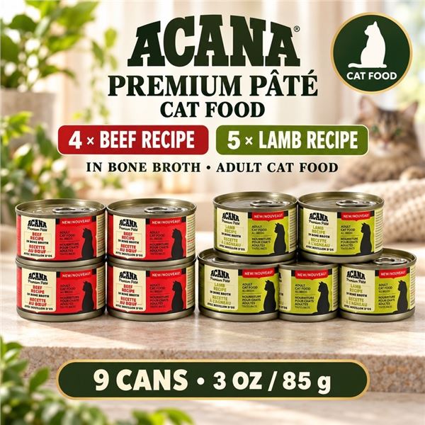 9 X 3 OZ ACANA PREMIUM PATE CAT FOOD BEEF & LAMB