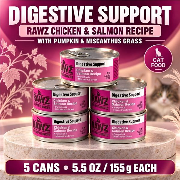 5 X 5.5 OZ RAWZ DIGESTIVE SUPPORT CAT FOOD CANS