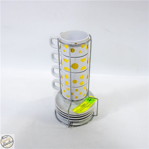 WHITE AND GOLD COLOR ESPRESSO CUP AND PLATE SET