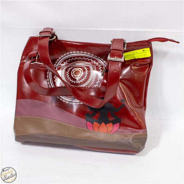 RED BUDDHA LOTUS PRINT HAND BAG