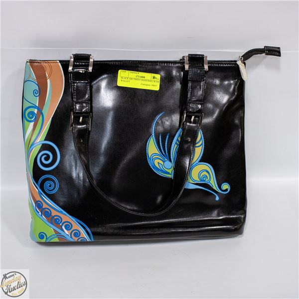 BLACK ART PRINT HAND BAG WITH WALLET