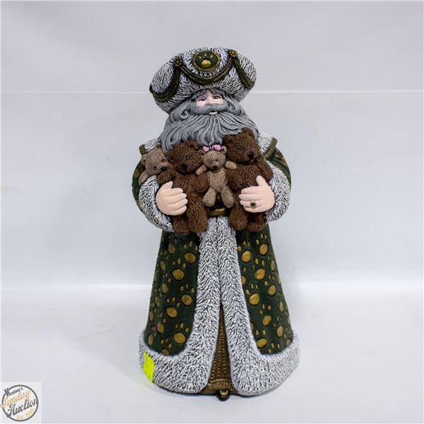 CERAMIC STANDING SANTA WITH TEDDY BEARS
