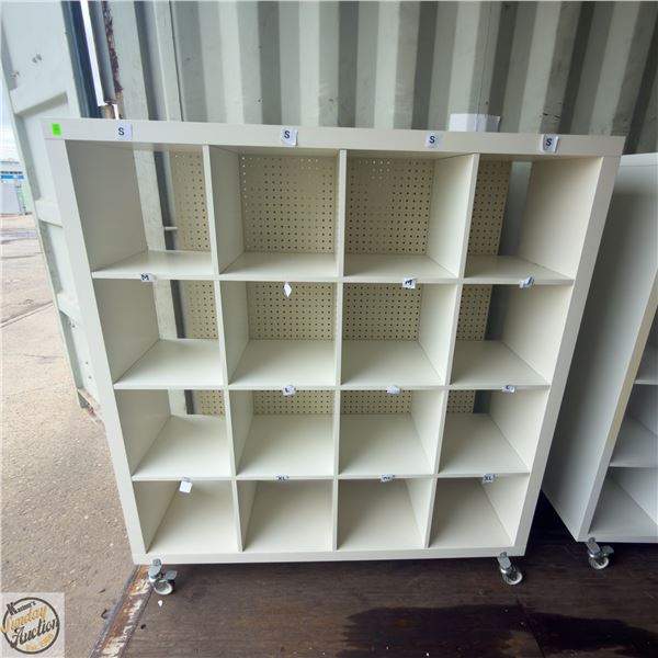 16 CUBE SHELF - 59" X 16" X 63" ON CASTORS