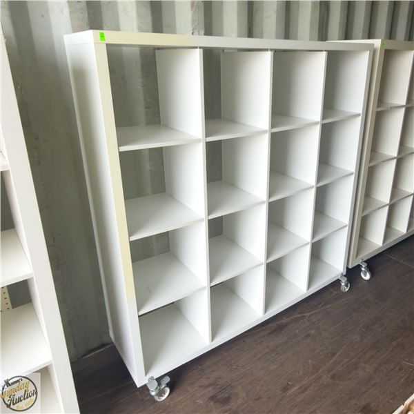16 CUBE SHELF - 59" X 16" X 63" ON CASTORS