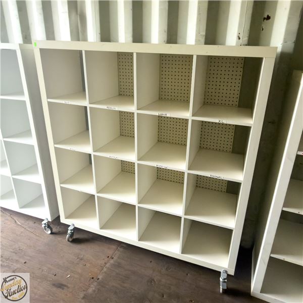 16 CUBE SHELF - 59" X 16" X 63" ON CASTORS