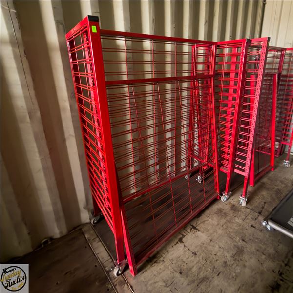 RED POWDER COATED MOBILE WIRE RACK WITH CASTORS