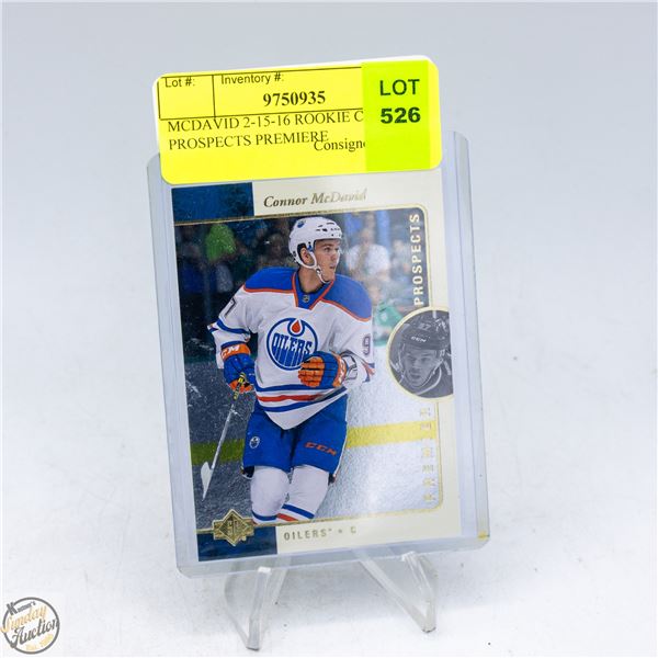 MCDAVID 2-15-16 ROOKIE CARD UD PROSPECTS PREMIERE