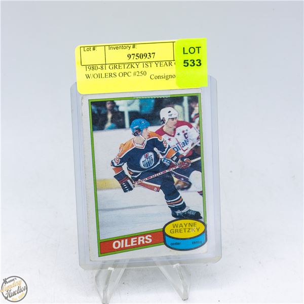 1980-81 GRETZKY 1ST YEAR CARD W/OILERS OPC #250