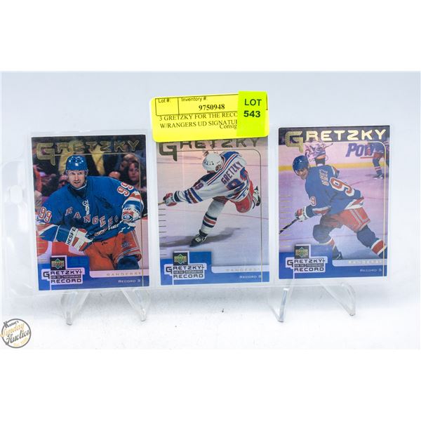 3 GRETZKY FOR THE RECORD W/RANGERS UD SIGNATURES