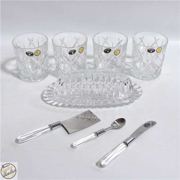 4 BOHEMIAN CUT CRYSTAL LOW BALL &