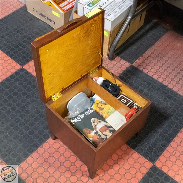 VINTAGE SEWING STOOL WITH CONTENTS
