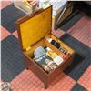 Image 1 : VINTAGE SEWING STOOL WITH CONTENTS