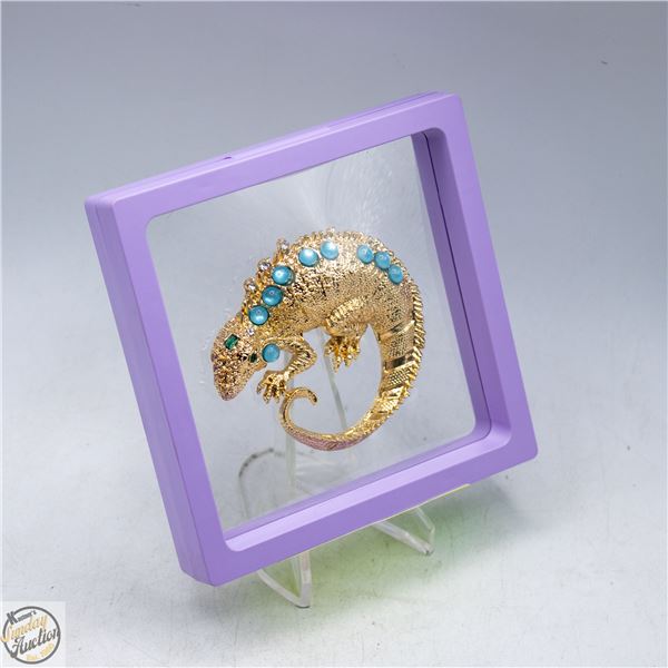 NEW LARGE LIZARD BROOCH GOLD TONE