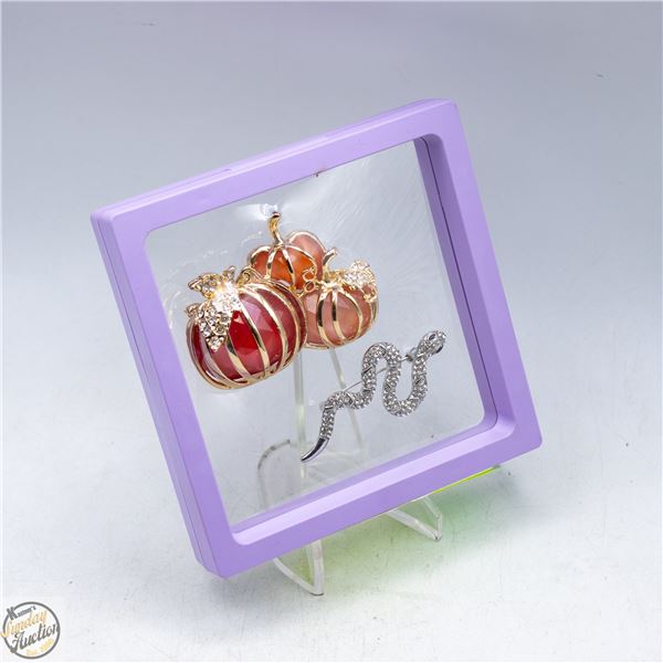 NEW TRIPLE PUMPKIN BROOCH AND