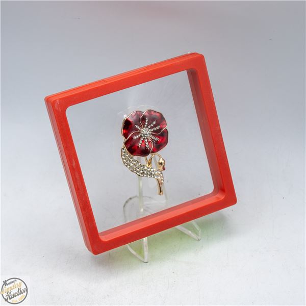 NEW LARGE POPPY BROOCH WITH RED ENAMEL