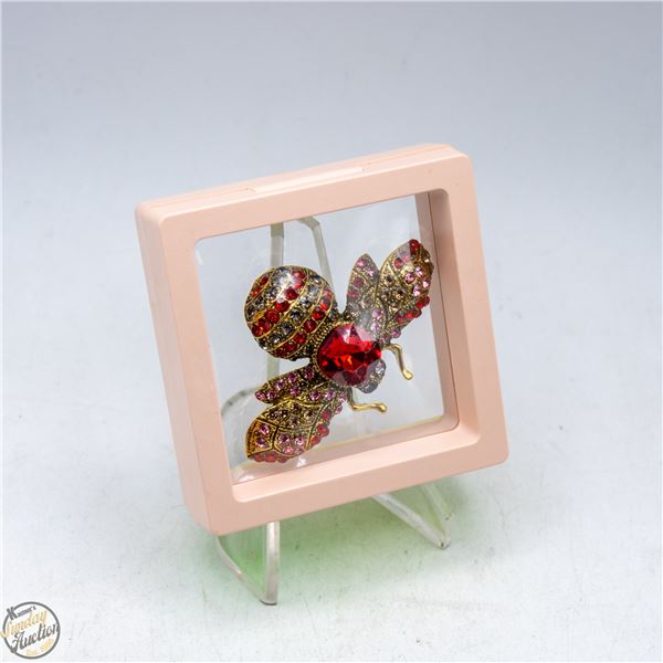 NEW BEE BROOCH FULLY ENCRUSTED PINK,RED