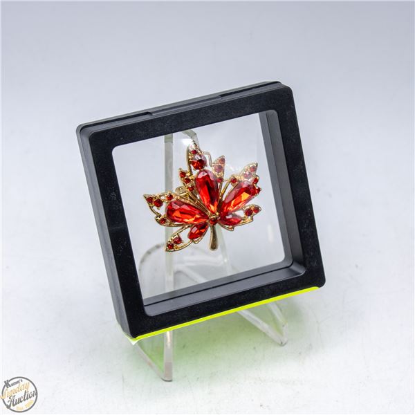 NEW MAPLE LEFT 3D RHINESTONES GOLD TONE