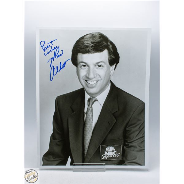 AUTOGRAPHED MARV ALBERT BLACK & WHITE PHOTOGRAPH