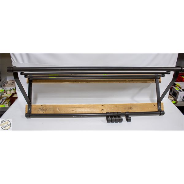 MATTE-BLACK COAT RACK W/ SLATTED UPPER SHELF AND