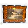 Image 1 : VINTAGE WESTERN LANDSCAPE HAND CARVED WOODEN FRAME