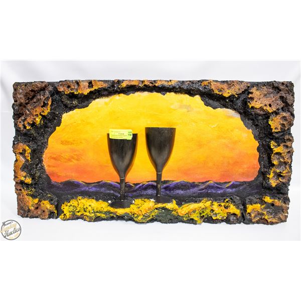 2 CHALICES OVERLOOKING SUNSET 3D PAINTING STONE