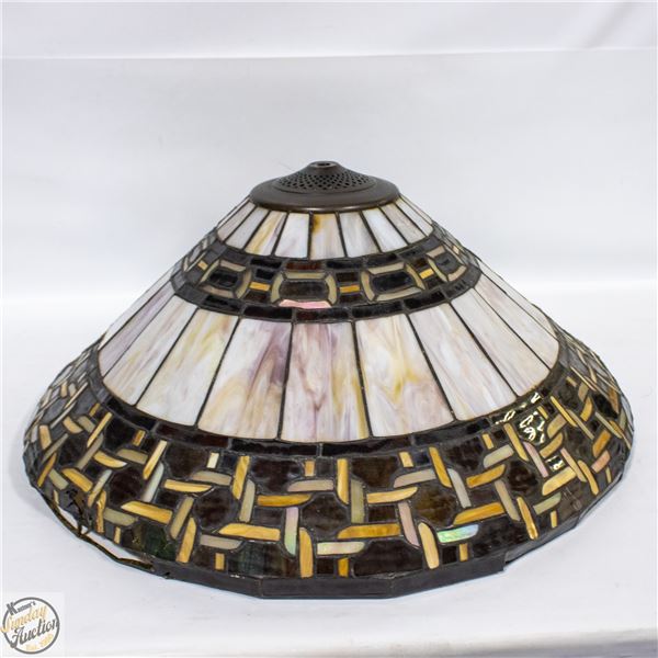 VINTAGE STAINED GLASS SHADE 20" (DAMAGE TO ONE SI