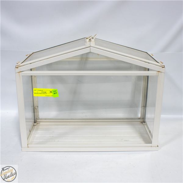 SMALL METAL WHITE/CLEAR GLASS TABLE TOP TERRARIUM