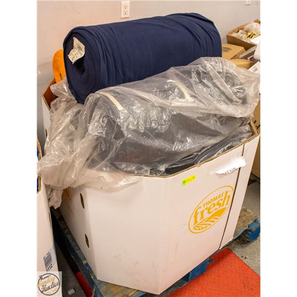 PALLET FILLED WITH VARIOUS ROLLS OF FABRIC