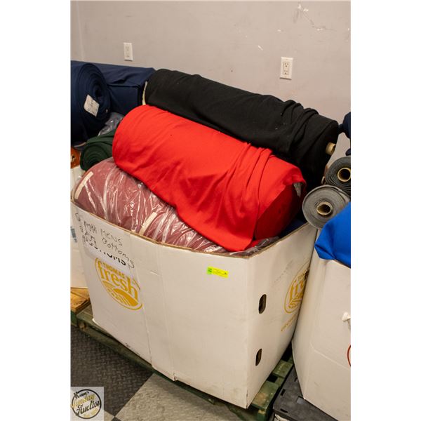 PALLET FILLED WITH VARIOUS ROLLS OF FABRIC