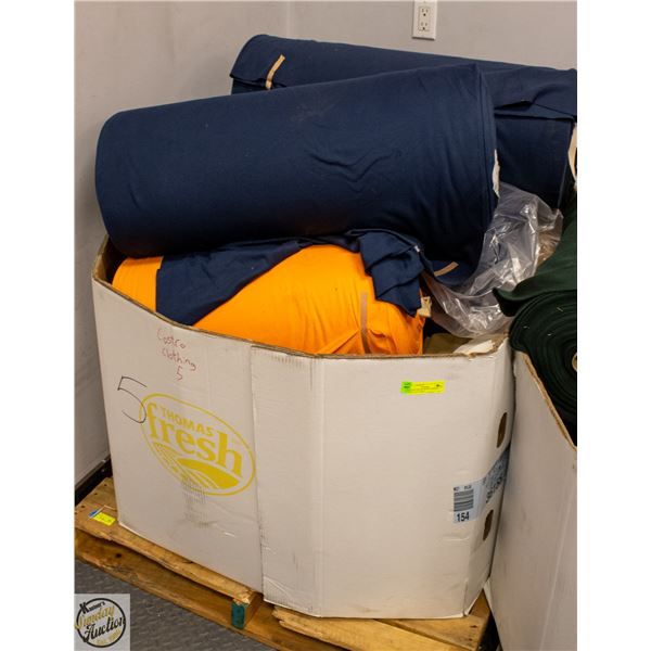 PALLET FILLED WITH VARIOUS ROLLS OF FABRIC