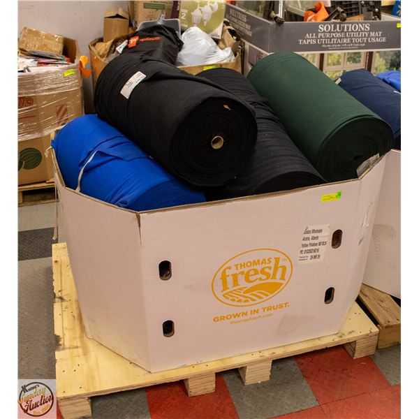 PALLET FILLED WITH VARIOUS ROLLS OF FABRIC