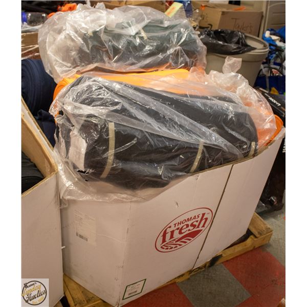 PALLET FILLED WITH VARIOUS ROLLS OF FABRIC