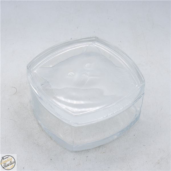 CRISTAL D'ARQUES FROSTED CAT CRYSTAL TRINKET BOX