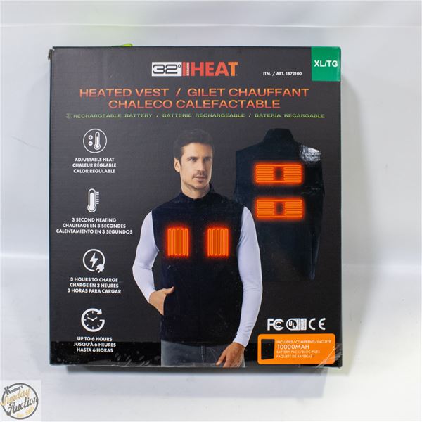 NEW 32 HEAT RECHARGEABLE HEATED VEST, SIZE XL