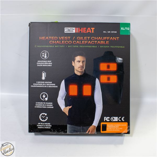 NEW 32 HEAT RECHARGEABLE HEATED VEST, SIZE XL