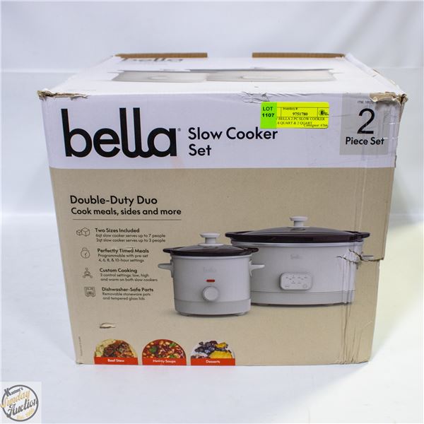 NEW BELLA 2 PC SLOW COOKER SET, 6 QUART & 2 QUART