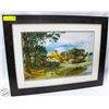 Image 1 : FRAMED METALLIC ART ENGLISH COTTAGE LANDSCAPE