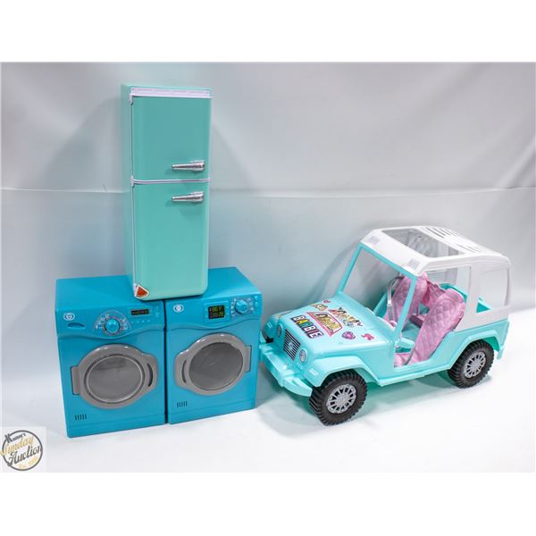 BARBIE JEEP W/FRIDGE/ACCESSORIES+WASHER