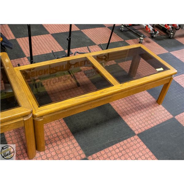 VINTAGE COFFEE TABLE WOOD WITH GLASS TOP