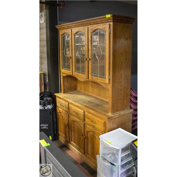 VINTAGE CHINA CABINET WITH ETCHED GLASS DOORS