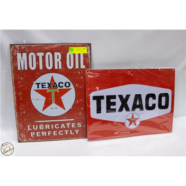 2 METAL TEXACO SIGNS 12.5" X 16"