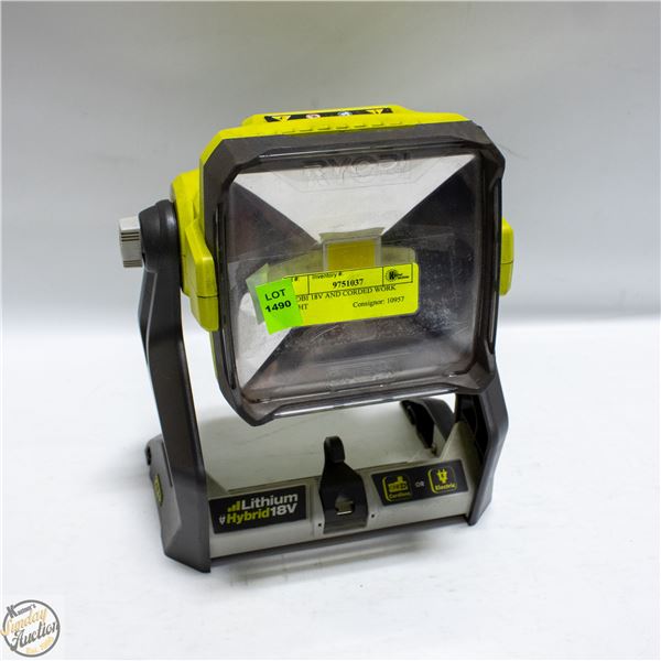 RYOBI 18V AND CORDED WORK LIGHT