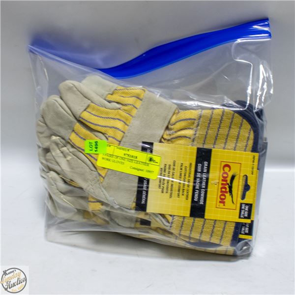 5 PAIRS OF ONE SIZE LEATHER WORK GLOVES