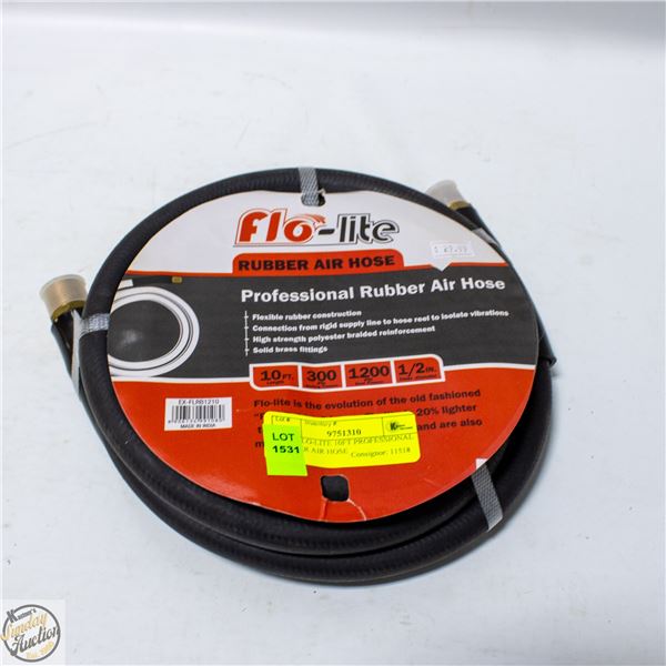 NEW FLO-LITE 10FT PROFESSIONAL RUBBER AIR HOSE