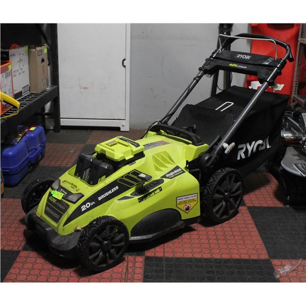 RYOBI LAWN MOWER W/2 BATTERIES 40V 6AMP+5AMP &