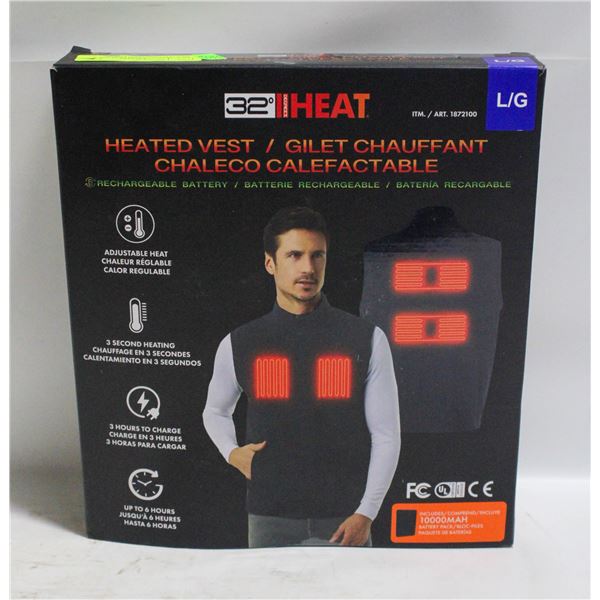 NEW 32 HEAT RECHARGEABLE HEATED VEST, SIZE LARGE
