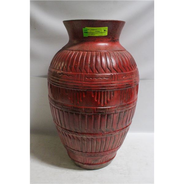 LARGE RED HOSLEY POTTERIES VASE APPX 24"