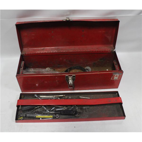 RED METAL TOOL BOX WITH TRAY