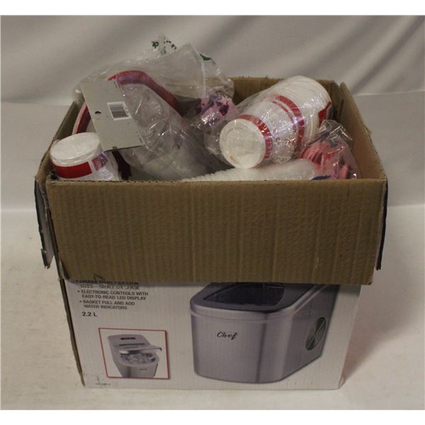 BOX OF DISPOSABLE CUTLERY/CUPS/PLATES ETC