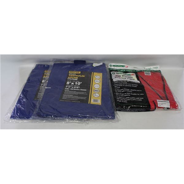 2 NEW UTILITY TARPS + 1 HI VIZ 2XL